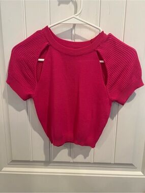 Hot Pink Short-Sleeve Scoop Neck Sweater